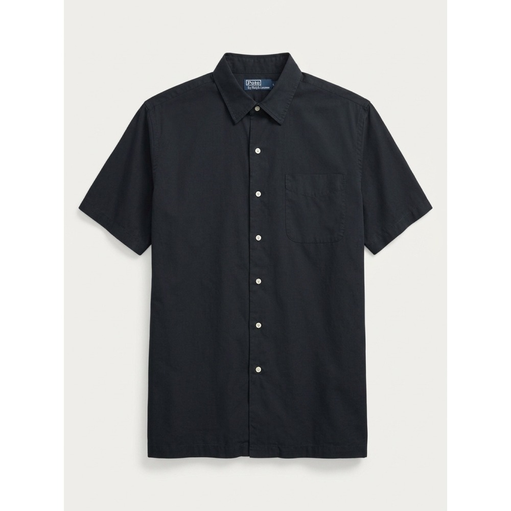 Vintage Polo Ralph Lauren Caldwell Silk Cotton Loop Camp Collar Shirt L Black